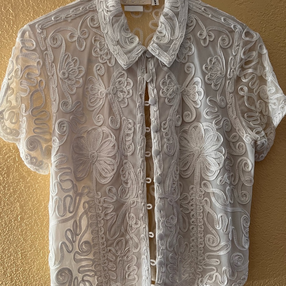 Cache White Sheer Button Down Shirt - image 1